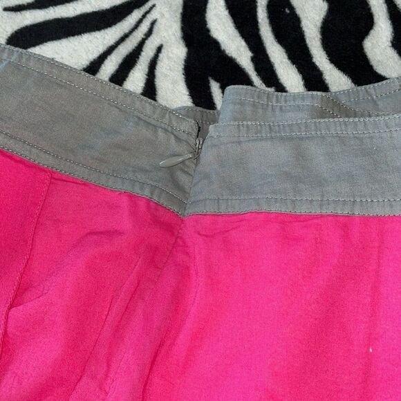 Pink twill color block pink grey pleated cotton summer mini a line skirt size 8 - Picture 7 of 9